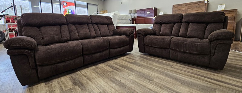Dimples Brown Reclining Sofa and Loveseat